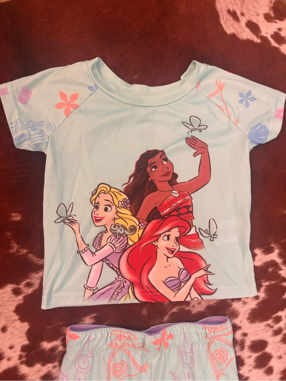 Disney Light Blue Princess Pajama Set with Pink & Red Accents